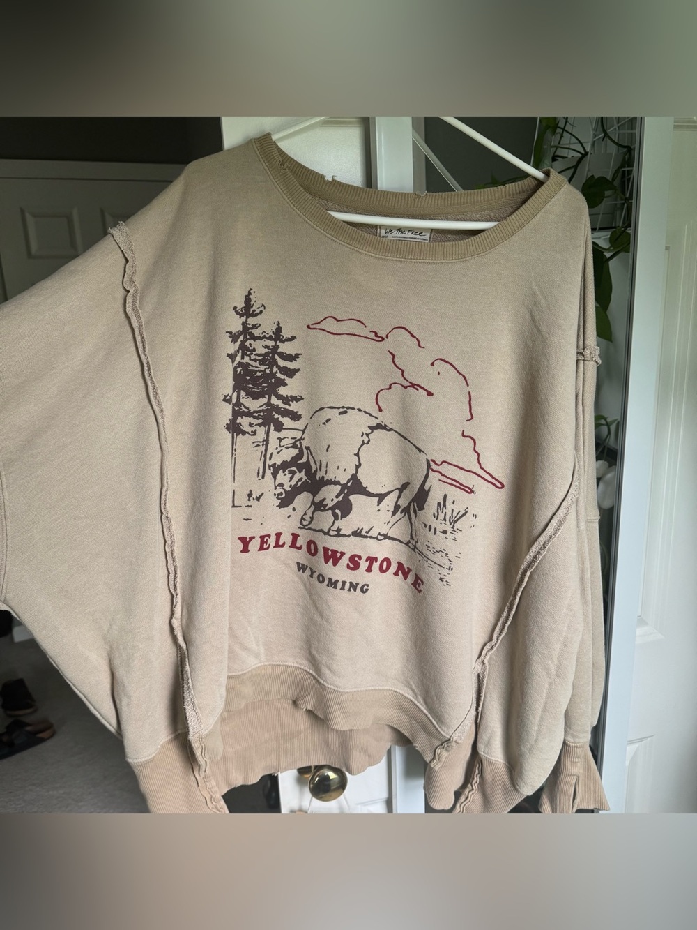 Free People We The Free Yellowstone Bison Camden Sweatshirt Beige Graphic - Picture 2 of 13